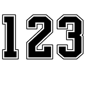 May include: Black and white image of the number 123 in a bold, blocky font style. The numbers are outlined in white and have a thick, rounded border.