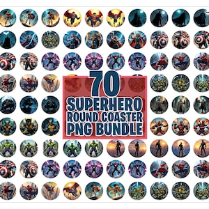 Lot de 70 sous-verres de voiture super-héros, sous-verres de personnages de jeu de super-héros, sublimation de sous-verres de voiture, gobelet personnages de film, super-héros de bande dessinée png thumbnail