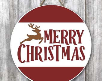 Reindeer Merry Christmas Sign SVG, Christmas Door Sign, Glowforge Cricut, Winter Door Hanger Sign Svg