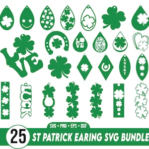 St Patricks Day Earrings SVG Bundle, Lucky Svg, Faux Leather Earrings SVG, Glowforge Svg, Earring Svg Files, Earring Template Svg, Shamrock
