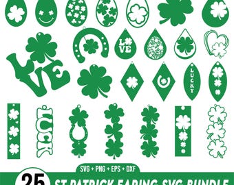 Pacchetto orecchini SVG per il giorno di San Patrizio, Lucky SVG, orecchini in similpelle SVG, Glowforge SVG, file SVG per orecchini, modello SVG per orecchini, trifoglio