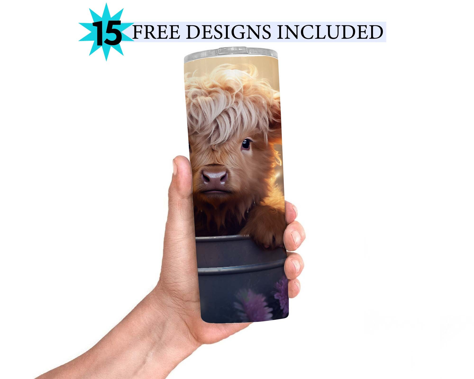 Baby Highland Cow in a Bucket 20 Oz Tumbler Wrap, Sublimation Design ...