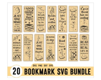 Bookmark Bundle Svg, Book lover Svg, Wooden Template Engraved Laser Cut Files, Book Lover Gift, Teacher Gift Glowforge File, Digital File