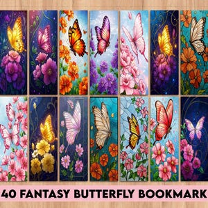 Fantasy Butterfly bookmark png bundle, Book Lovers Gift, Fantasy Butterflies, Spring Floral Bookmark, Landscape Bookmark Sheets, Bookmark