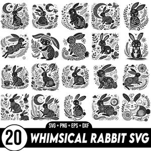 Whimsical Rabbit Svg Bundle, Rabbit SVG Bundle, Bunny svg, Rabbit dxf, Rabbit png, Rabbit eps, Rabbit vector, Rabbit cut files, Rabbit head