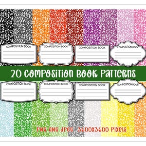 Composition Book Patterns, Composition Book Label Bundle,Composition Notebook Digital Paper, School Sticker Printable,Composition Book Cover