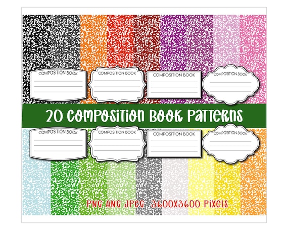Composition Book Patterns, Composition Book Label Bundle,Composition Notebook Digital Paper, School Sticker Printable,Composition Book Cover