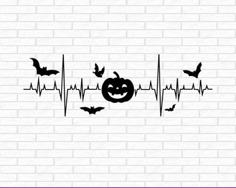 Halloween Svg, Pumpkin Svg, Heartbeat Svg, Spooky Svg, Halloween Shirt Svg, Png, Svg files for Cricut, Silhouette, Sublimation Designs