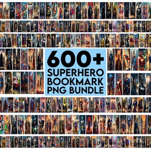 Paquete de marcadores de superhéroes PNG, marcadores imprimibles de superhéroes, descarga digital de cómics, impresiones de superhéroes en acuarela PNG