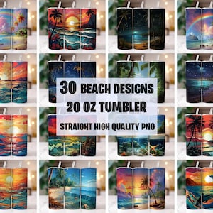Beach Tumbler Wrap Bundle, 3D 20oz Sublimation Tumbler Designs, 20 oz Skinny Tumbler, Download PNG, Straight Tumbler Wrap, Instant Download