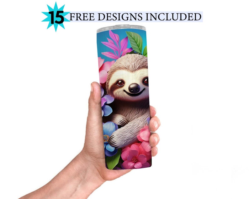 3D Sloth Tumbler Wrap Design 20 Oz Skinny Sublimation Tumbler Png 3D ...