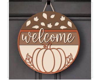 Welcome Sign Svg , Fall Door Sign, Glowforge Files, Hello Fall Sign Svg, Autumn welcome svg, Fall Leaves Sign, Hello Door Hanger SVG