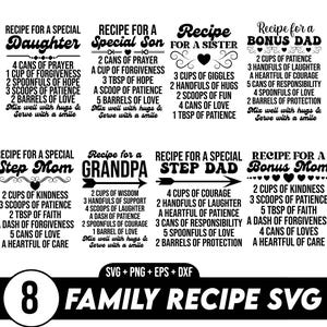 Familie recept Svg bundel, grappige keuken Svg, huwelijk vleeswaren Board Svg, snijplank citaten Svg, snijplank citaten Svg