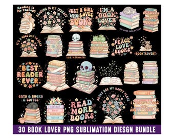 Books Quotes PNG Bundle, Book lover Png, Book Lover Sticker, Book Reading Clipart, Floral Book Png, Colorful design Bookish Sublimation