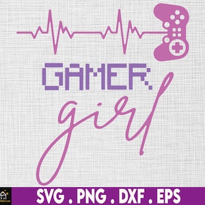 Fille Gamer Gamer Girl SVG coupe des fichiers pour Cricut, contrôleur de jeu vidéo, clipart gaming, PNG, jeux