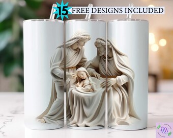Nativity Scene Mary Joseph Jesus, 20 oz Skinny Tumbler Sublimation Design, Instant Digital Download PNG, Straight Tumbler Wrap, 300 dpi