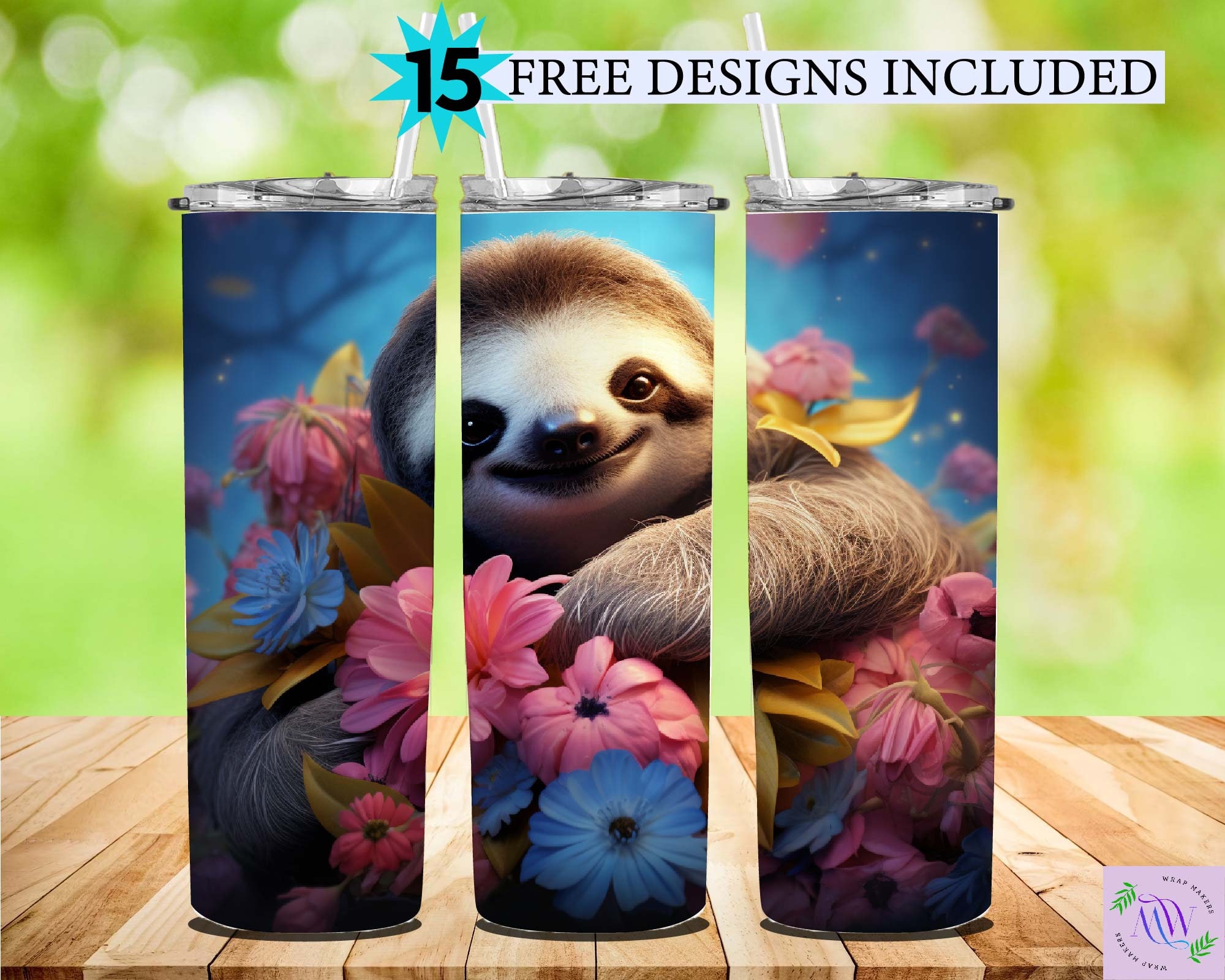 3D Sloth Tumbler Wrap Design 20 Oz Skinny Sublimation Tumbler Png 3D ...