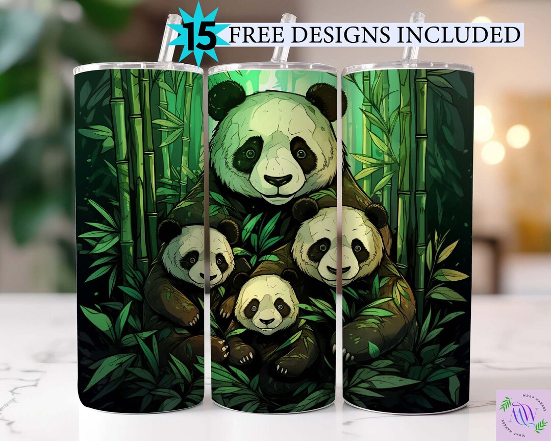 Panda Family Stained Glass 20 Oz Skinny Tumbler Sublimation Design ...