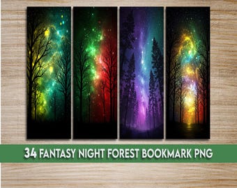 Fantasy Starry Night Forest bookmark png bundle, Fantasy Night Forest Bookmark Bundle, Starry Night Forest Bookmark, Bookmark Sublimation