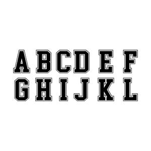 May include: Black and white uppercase letters A through L in a bold, blocky font style. The letters have a thick outline.