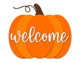 Welcome Fall Door Hanger SVG, Hello Fall Welcome Sign Laser Cut Files, Autumn Pumpkin Leaves SVG for Glowforge Cricut Laser
