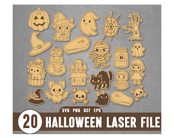 Paquete SVG cortado con láser para Halloween, SVG con imán para Halloween, archivo láser para Halloween, Glowforge para Halloween, SVG de adornos para colorear, SVG lindo para Halloween