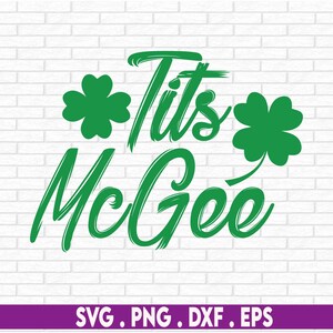 Puede incluir: Diseños de trébol verde con el texto "It's McGee" en una fuente de pincel verde.