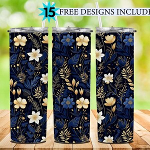 Gold and Blue Rose 20 oz Skinny Tumbler Sublimation Design Digital Download PNG Instant DIGITAL ONLY, Navy & Pink Lillies 20oz Straight
