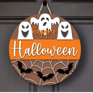 Halloween Door Sign SVG, round wood sign, glowforge, cricut, Laser Cut Files, Halloween Door Hanger Svg, Halloween decor