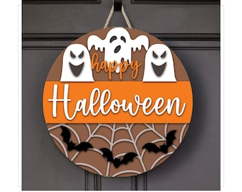 Halloween Door Sign SVG, round wood sign, glowforge, cricut, Laser Cut Files, Halloween Door Hanger Svg, Halloween decor