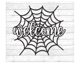 Halloween Welcome Sign Svg, round wood sign, glowforge, cricut, Laser Cut Files, Halloween Door Hanger Svg, Halloween decor