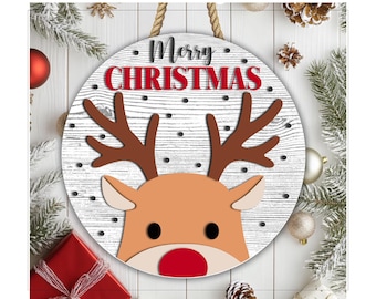 Reindeer Merry Christmas Sign, Christmas Reindeer Door Hanger Svg, Winter Welcome Laser Cut Files, Merry Christmas Sign Svg, Christmas Door