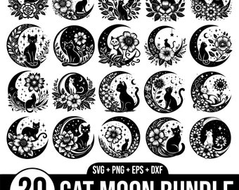 Cat and moon phases SVG Bundle, cat silhouette svg, cat moon svg, cat clipart, cat cut file, black cat svg,cat design svg,cat bundle