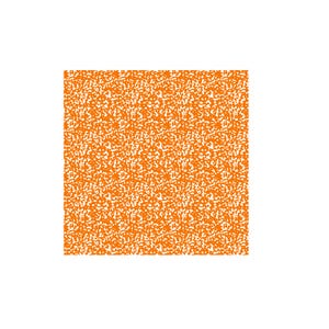 May include: A square orange and white pattern fills the frame. The design consists of small, irregular shapes in a speckled pattern. The background is white, providing contrast to the orange design. The overall effect is a textured, abstract design.