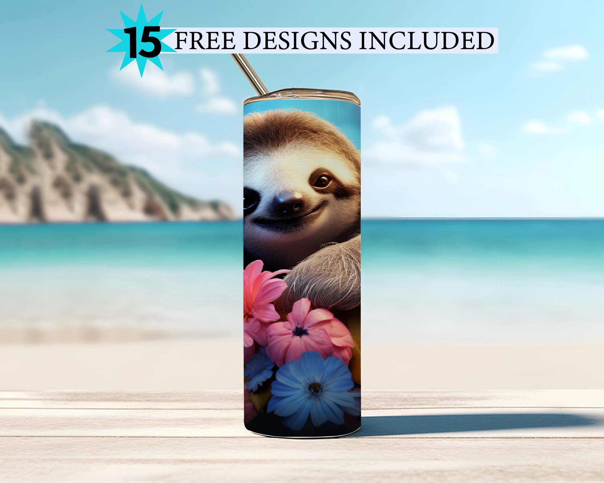 3D Sloth Tumbler Wrap Design 20 Oz Skinny Sublimation Tumbler Png 3D ...