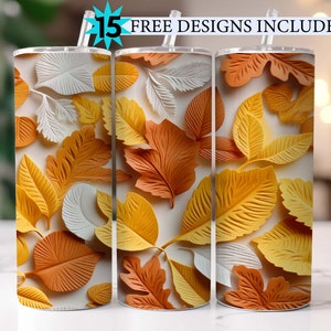 AUTUMN LEAVES Tumbler Wrap, Watercolor Fall 20z Skinny Design, Sublimation Digital Download, Seamless Pattern PNG