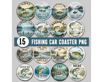 Fishing Car Coaster PNG, Fishing Quotes Car Coaster Sublimation Design, Man Car Coaster Sublimation Design, Vintage Fishing Quotes Round PNG
