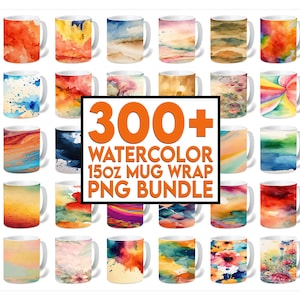 300 + Watercolor Mug Wrap Designs, Solid Watercolor Mug Wrap PNG Sublimation Designs Mega Bundle , Watercolor Marbled Coffee Cup
