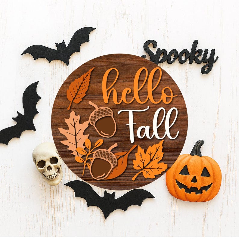 Hello Fall Cartoon. Sign Hello Fall Sign Svg, Fall Rounded Sign, Welcome Sign, Fall Wall Signs ...