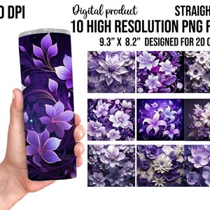 Paquete de envoltorios para vasos con diseño de flores en 3D, paquete de envoltorios para vasos con diseño de flores en 3D en color morado, envoltorios para vasos con diseño de flores en color lila, diseño de vasos con diseño de flores sin costuras