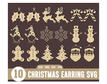 Christmas Earrings Wood Laser Cut Svg, Jewelry Svg, Glowforge Svg,, Leather Earrings Svg, Earing, Christmas SVG, Earing SVG