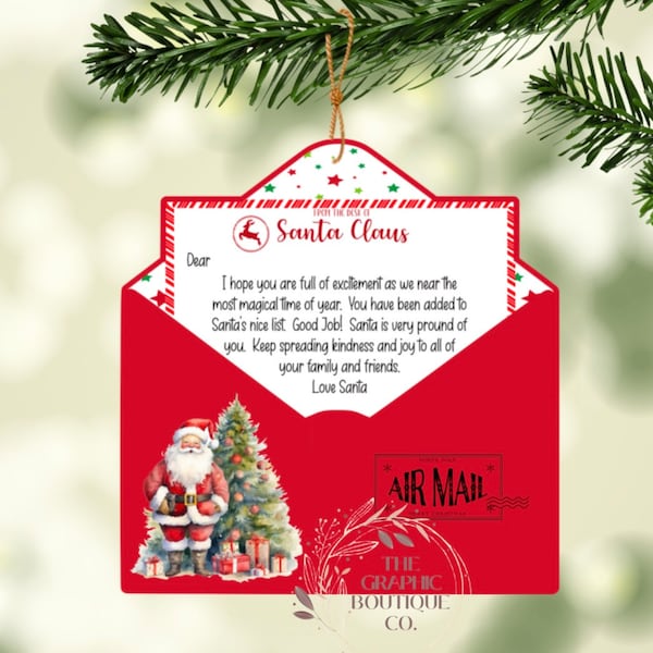 Santa Letter, Envelope, Ornament, Christmas, Kid Ornament, PNG, Digital, Instant, Download, Sublimation, Letter from Santa