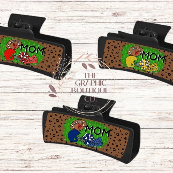 Football Mom, Claw Clips, Love Football, Cheer, Leopard Print, Hair Clip, Sublimation Design, PNG, Instant, Digital, Download,