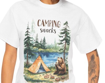 Camping Bear Shirt  Outdoor Adventure Nature Tee Wilderness Graphic Camping Shirt Tent Lake Forest Design Hiking Gift Men Apparel Vintage