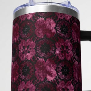 Book Lover Gift Reading Tumbler Library Aesthetic Cozy Bookish Gifts Men Insulated Cup Literary Travel Mug Botanical Design Drinkware 40oz Dark Academia Burgundy Floral Kaleidoscope 40oz Tumbler | Vacuum Insulated Travel Mug / 40oz