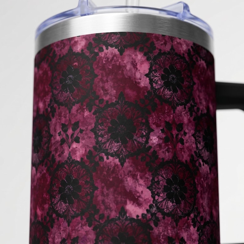 Book Lover Gift Reading Tumbler Library Aesthetic Cozy Bookish Gifts Men Insulated Cup Literary Travel Mug Botanical Design Drinkware 40oz Dark Academia Burgundy Floral Kaleidoscope 40oz Tumbler | Vacuum Insulated Travel Mug / 40oz