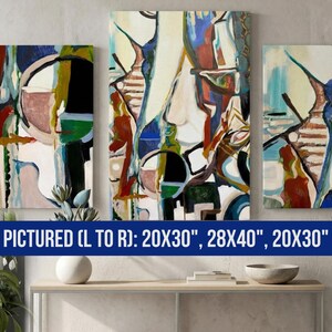 Geometric Abstract Canvas Print Modern Triptych Wall Art Ready Hang Contemporary Bedroom Living Room Artwork Colorful Design Texas Artist Original Fractured Geometry Bold Angular Shapes Home Office Statement Piece Deep Green Burgundy Blush