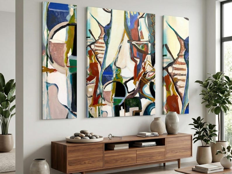 Abstract Canvas Print Bust Triptych Wall Art Colorful Living Room Artwork Contemporary Bedroom Painting Texas Artist Original image 15