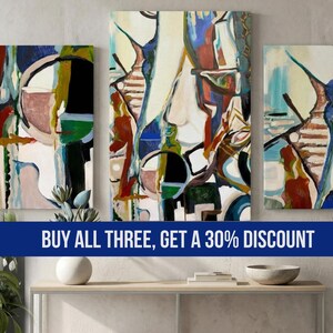 Texas Artist Original Abstract Canvas Print Geometric Modern Triptych Wall Art Set Colorful Contemporary Bedroom Living Room Artwork Ready Hang Design Fractured Geometry Bold Angular Shapes Deep Green Burgundy Blush Cream Color Palette Home