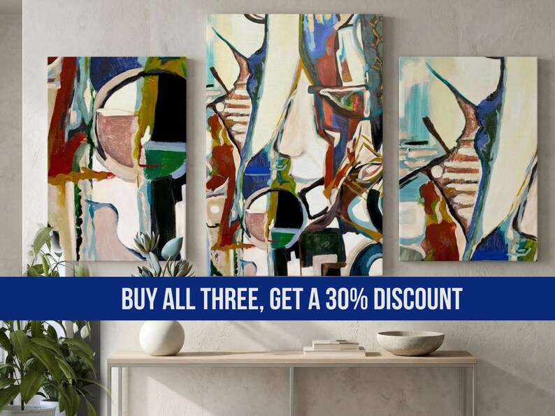Texas Artist Original Abstract Canvas Print Geometric Modern Triptych Wall Art Set Colorful Contemporary Bedroom Living Room Artwork Ready Hang Design Fractured Geometry Bold Angular Shapes Deep Green Burgundy Blush Cream Color Palette Home